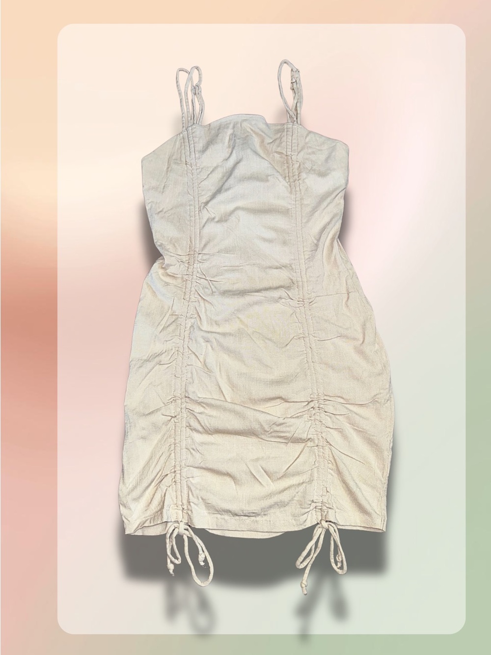 Wild Fable Tie Ruched Double Strap Tan Mini Dress Women’s Size Medium